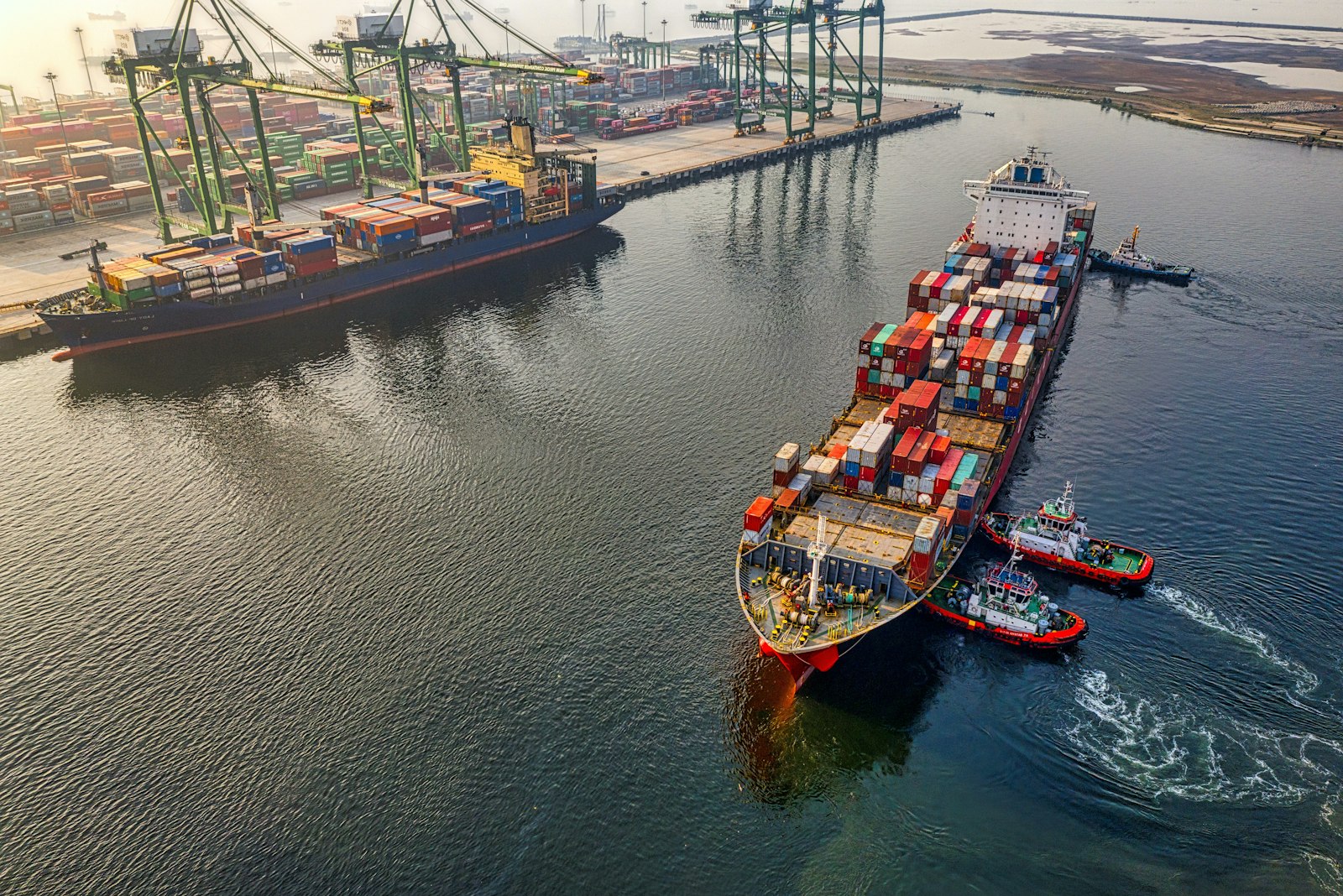 A container cargo ship at sea