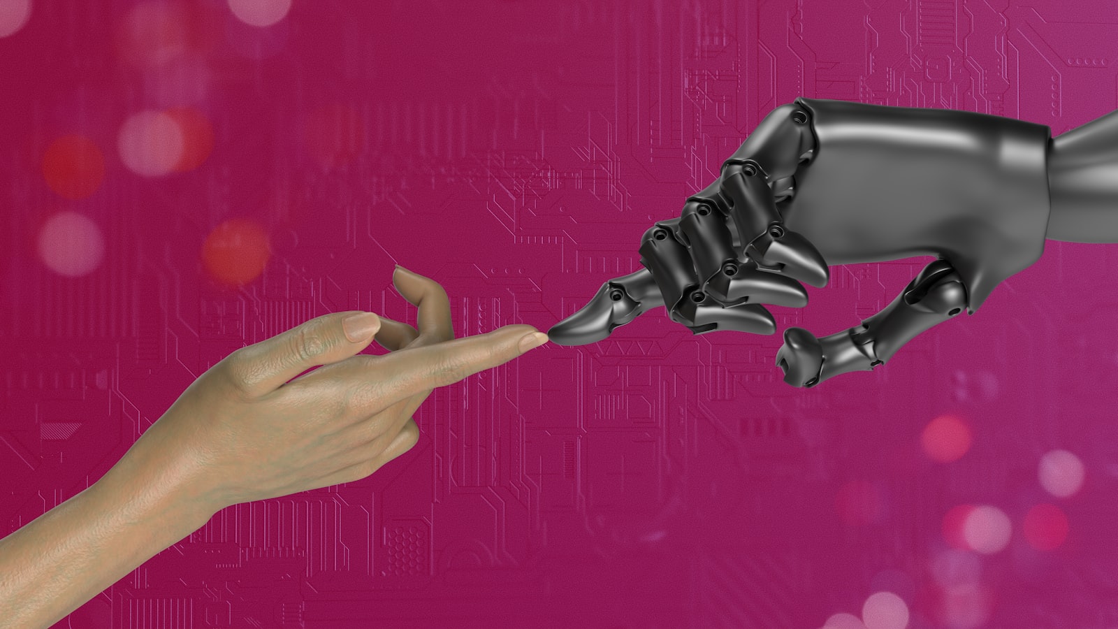 A human hand and a robotic hand reaching toward each other