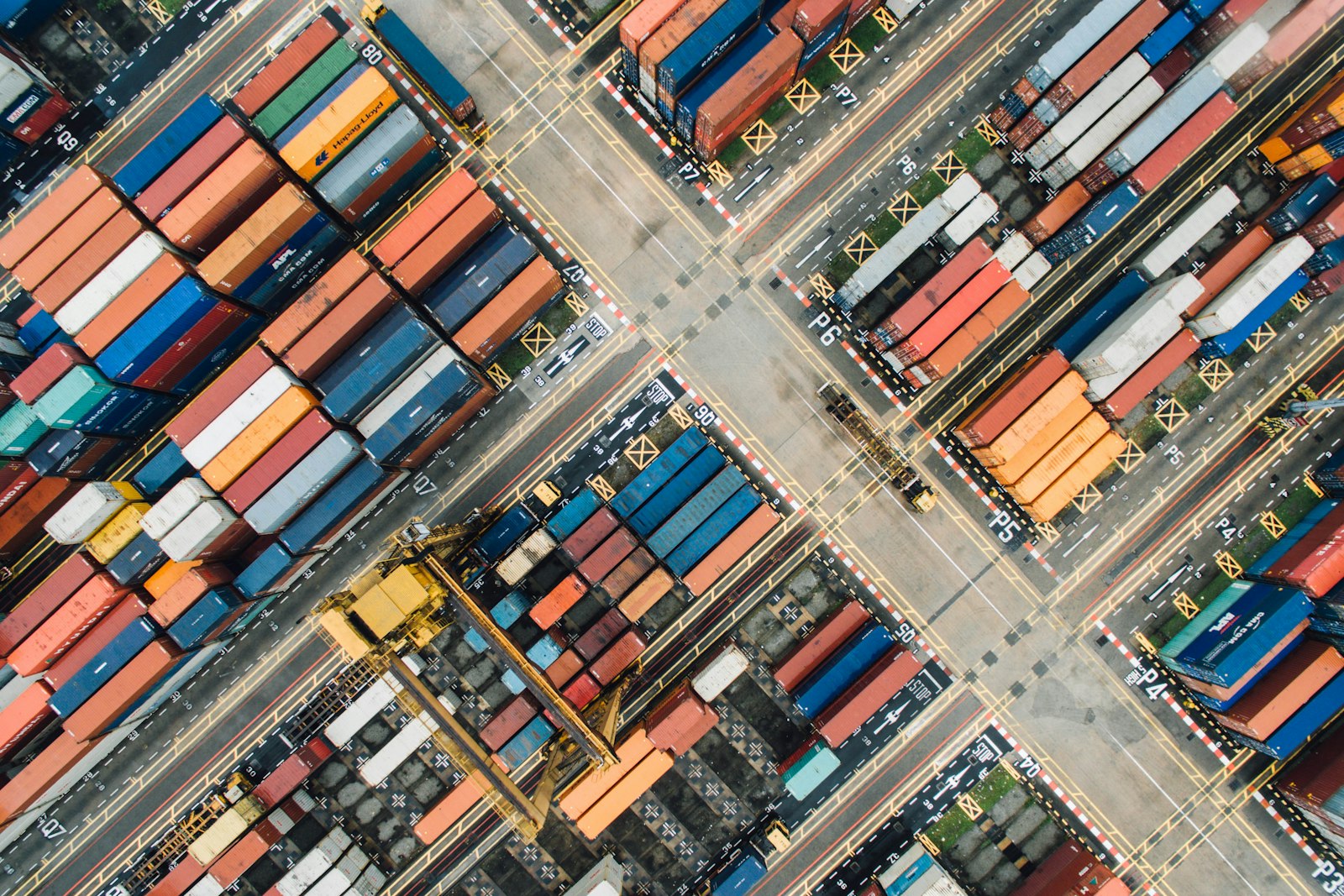 Stacked shipping containers at a port terminal